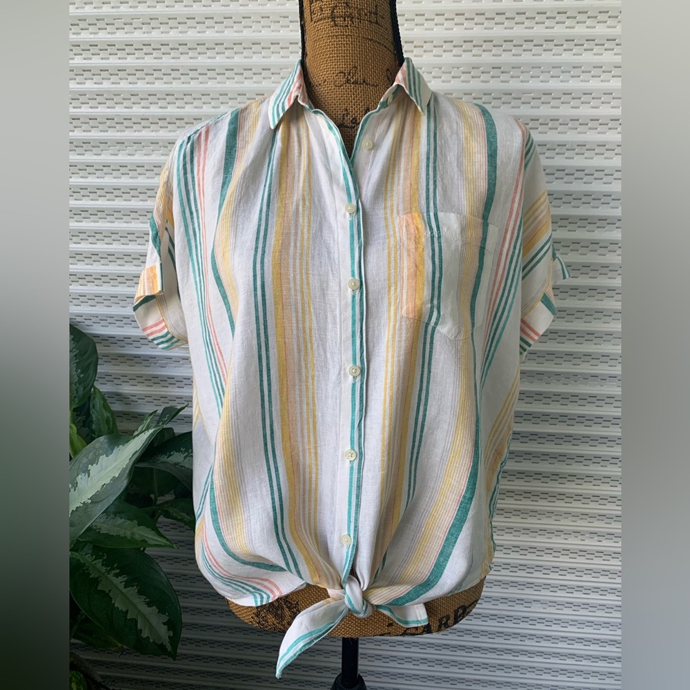 Madewell linen top XS. Ties at waist. Great Condition